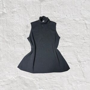 Vintage Chicos Turtleneck Sweater Women Sz 2 Gray Sleeveless Ribbed 90s Silk